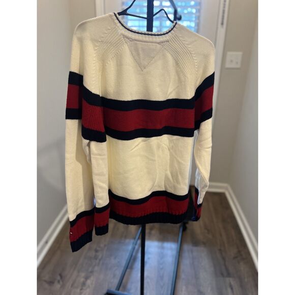Vintage Tommy Hilfiger Cream and Red V-Neck Sweater- XL - Picture 2 of 10